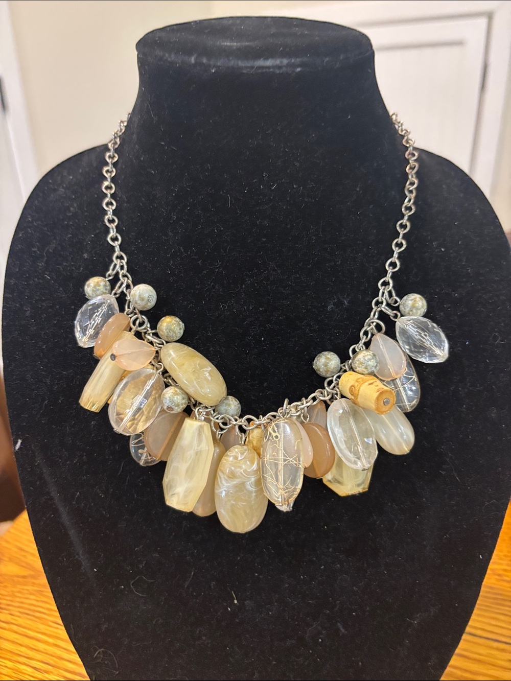 Beaded Statement Necklace in Neutral Tones - Women's Jewelry